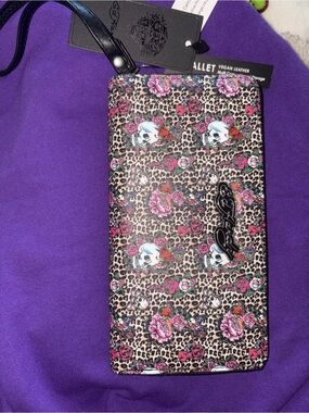 Ed Hardy Leopard Skull Floral Wristlet Wallet in Purple and Pink Accents